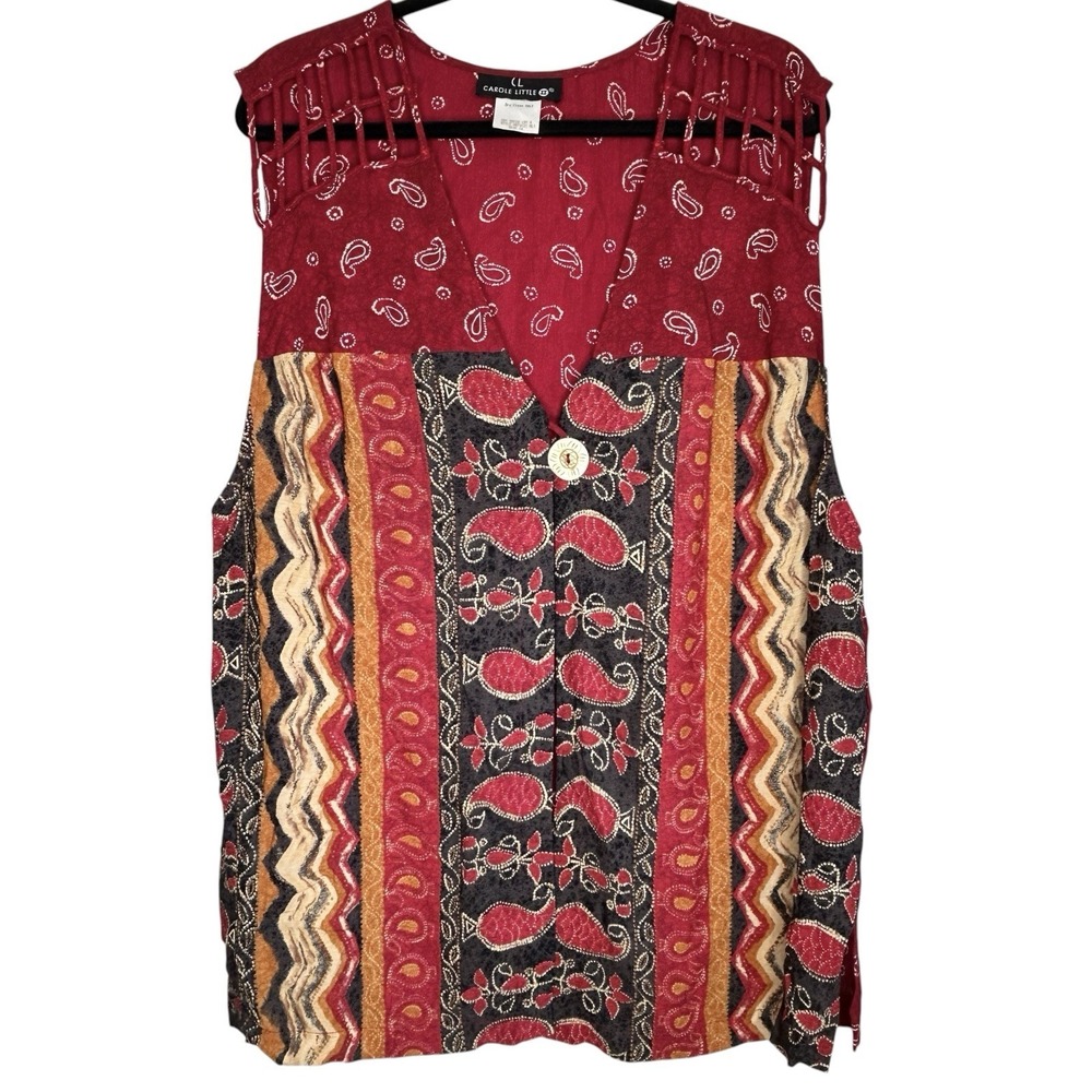 VTG Carole Little Boho Patchwork Tunic Vest Top 16 Art To Wear Indie Paisley USA